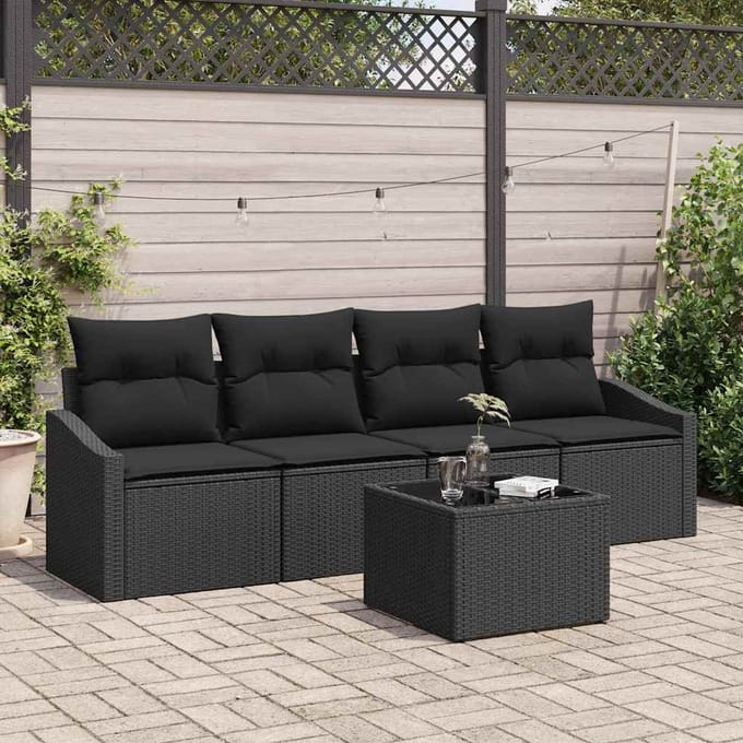 vidaXL Bankstel 5 st Zwart poly rattan