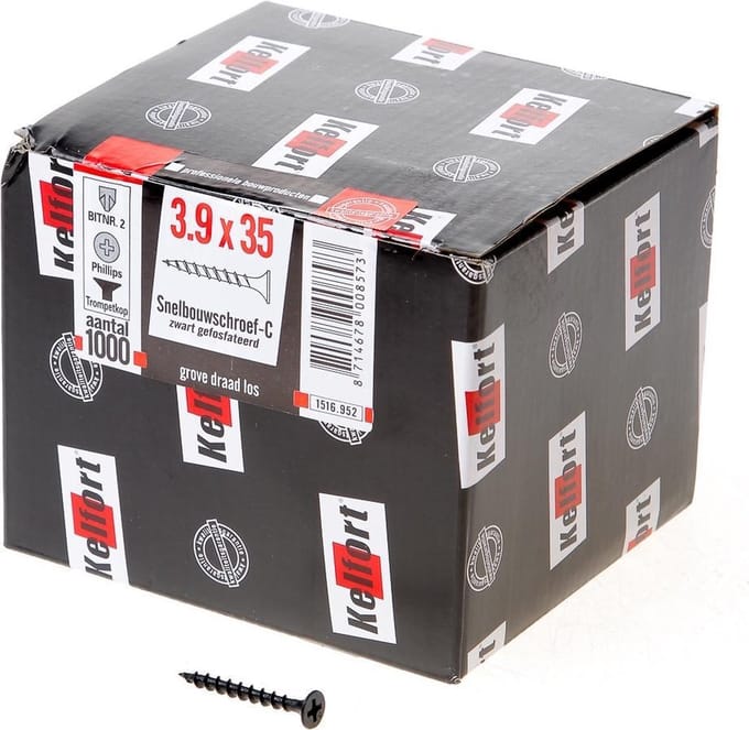 Kelfort Snelbouwschroef gefosfateerd met trompetkop phillips s 3.9 x 35mm