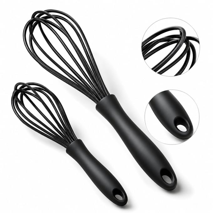 BOTC Garde - set van 2 stuks - Eierklopper Siliconen - Handmixer - Handmatige eierklopper - 25 cm en 30 cm - Zwart