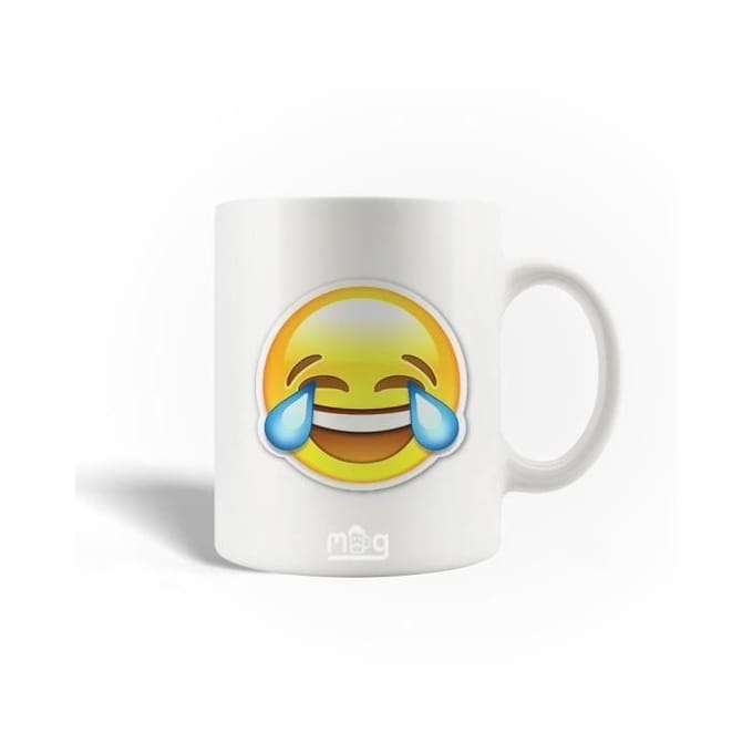 Mug en Céramique - Emoji - Rire - 30cl - Blanc - Compatible Lave-Vaisselle blanc