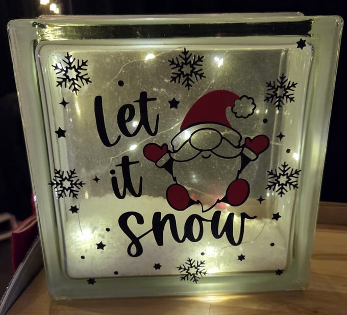 Glasblok met LED-verlichting – Let it Snow – Kerstdecoratie