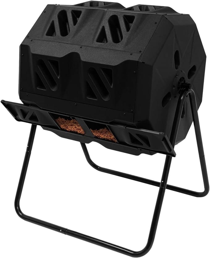 Compostbak Dubbel Kamer - Draaibare Compostcontainer - Tuinafval Verwerken - Tuimelstructuur - 160 liter - Zwart