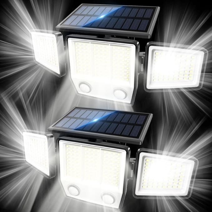 Set van 2 Solar Bewegingssensor Buitenlampen - 3000LM Waterdichte LED Schijnwerper met 270° Verlichting
