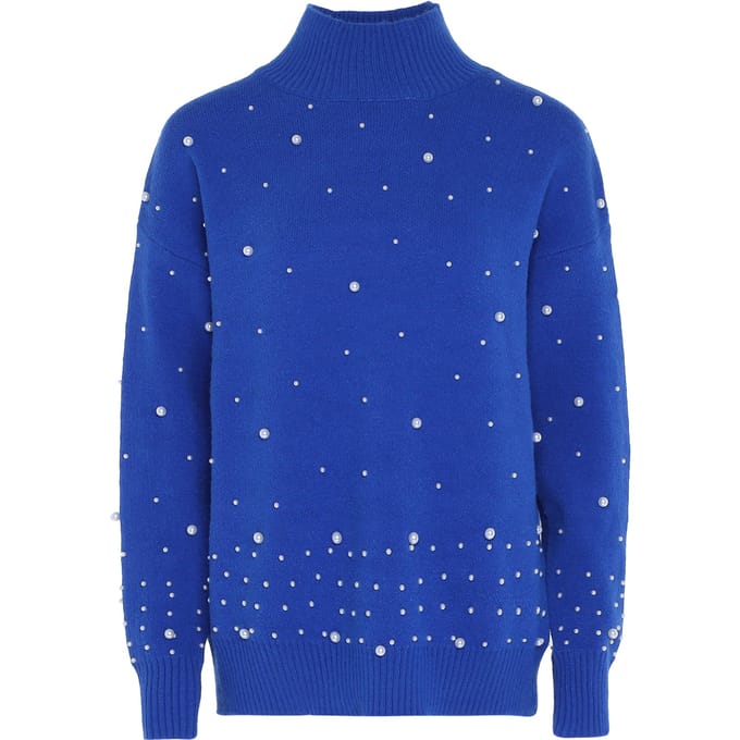 Faina trui met parels Dames KONING BLAUW