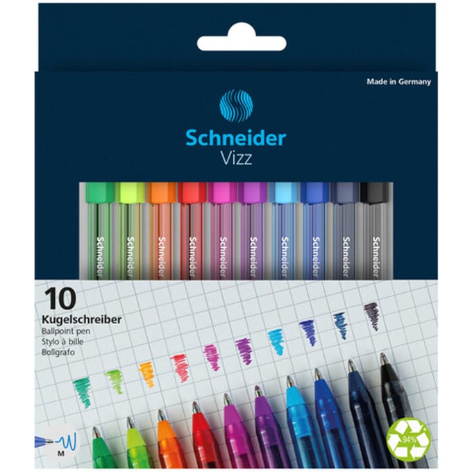 Schneider balpen Vizz, lijndikte M, Gelco®, onuitwisbaar, 10 stuks, geassorteerde kleuren