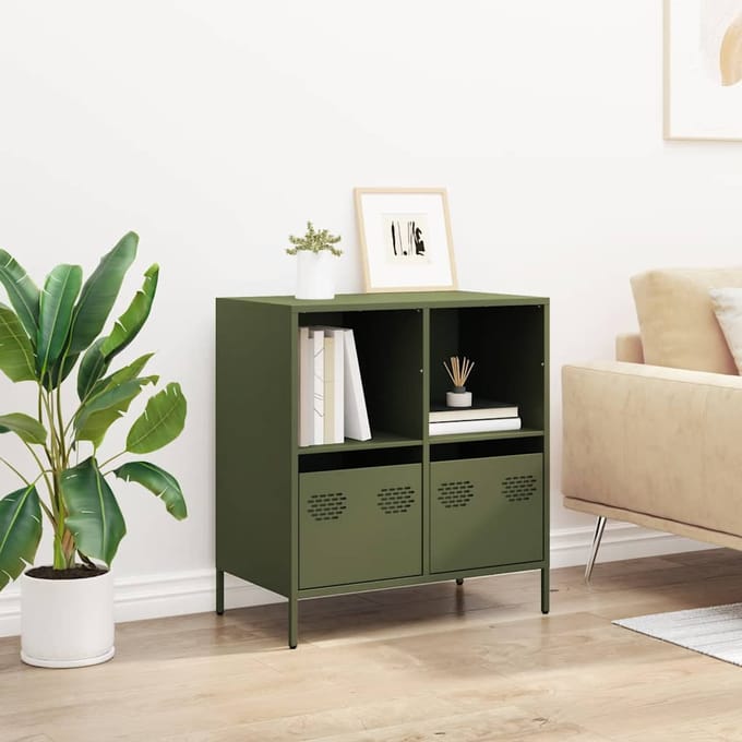 vidaXL - Dressoir - 68x39x73,5 - cm - koudgewalst - staal - olijfgroen