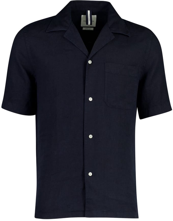 Profuomo linnen overhemden donkerblauw normale fit zomer