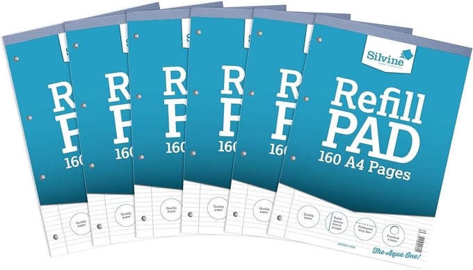 A4 navulpad met 160 pagina's - Geperforeerd en gelijnd met marge - Pack van 6