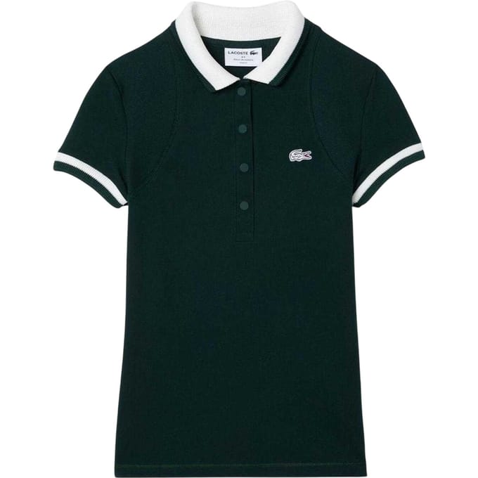 Lacoste Dames Geborduurd Logo Korte Mouwen Polo Shirt (Groen/Wit)