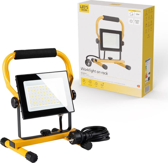 LED's Work Bouwlamp 4900 - Verstelbare beugel - Waterdicht IP65 - Zwart geel - Bouwlampen - Bouw lamp