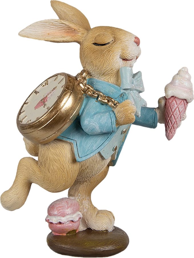 Clayre & Eef Beeld Konijn 14 cm Bruin Blauw Polyresin