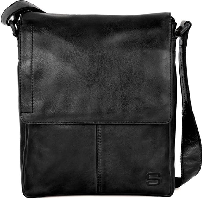 Leren Crossbodytas met klep - Stan - Zwart