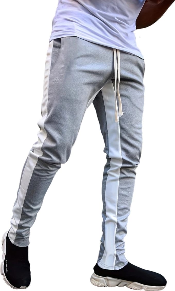 Casual Heren Trainingsbroek - Aansluitend - Slim Fit - Rits - Grijs - Wit