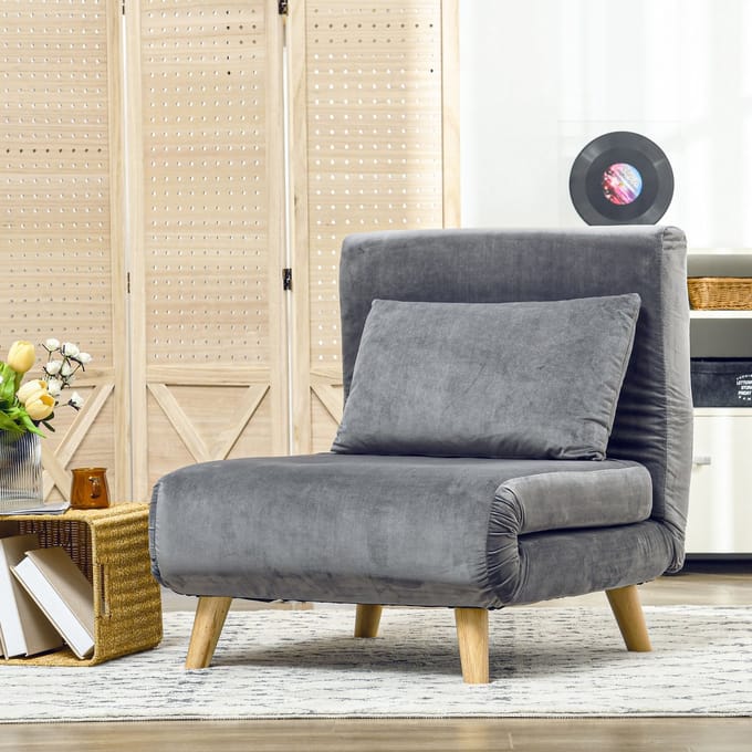 MODFU - Slaapstoel - 2-In-1 Met Slaapfunctie - Verstelbare Rugleuning - Compact Ontwerp - Polyester - Grijs