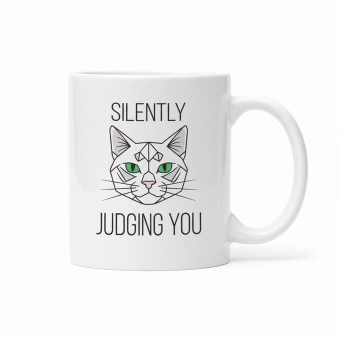 330ml Silently Judging You Kat Mok – Grappige Groene-Ogen Koffiebeker Cadeau voor Kattenliefhebbers