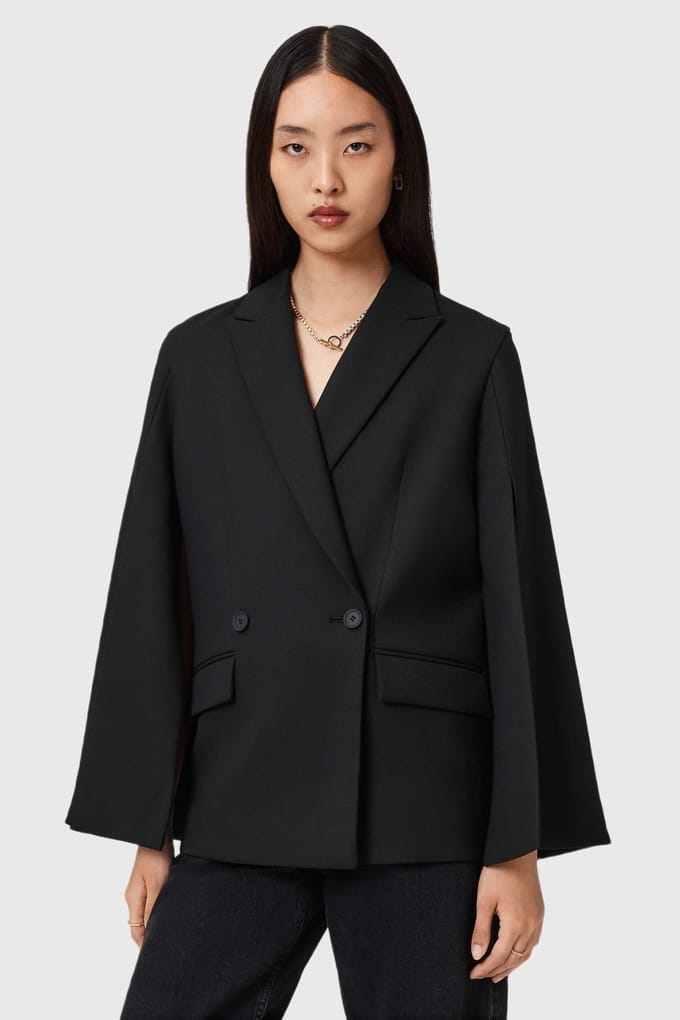 AllSaints Luna Cape Blazer Black Taglia: 2 | Poncho Outlet | Donna | Nero