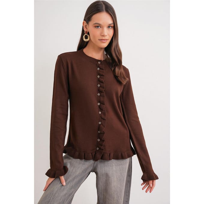 Franje Geribbelde Brei Cardigan