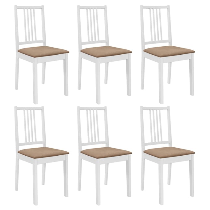 vidaXL - Eetkamerstoelen - met - kussens - 6 - st - massief - hout - wit
