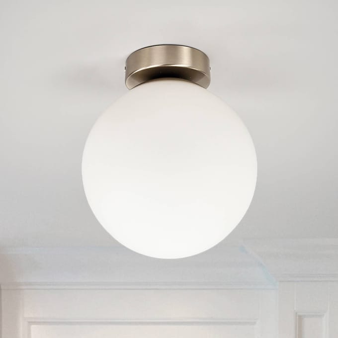 Lindby - Plafondlamp badkamer - 1licht - Glas, metaal - H: 22.5 cm - E27 - wit, mat nikkel