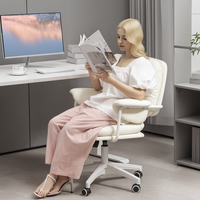 MODFU Bureaustoel - Hoogteverstelbaar En Met Kantelfunctie - Kunstleer - Wit - 65 X 64 X 88-98 Cm