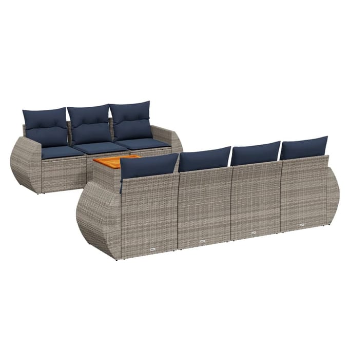 vidaXL - 8-delige - tuinbankset - met - kussens, - grijs - polyrotan