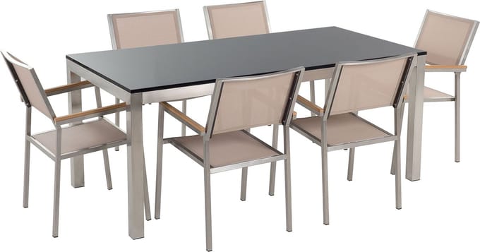 GROSSETO - Tuinset voor 6 -Enkel - Beige - Graniet