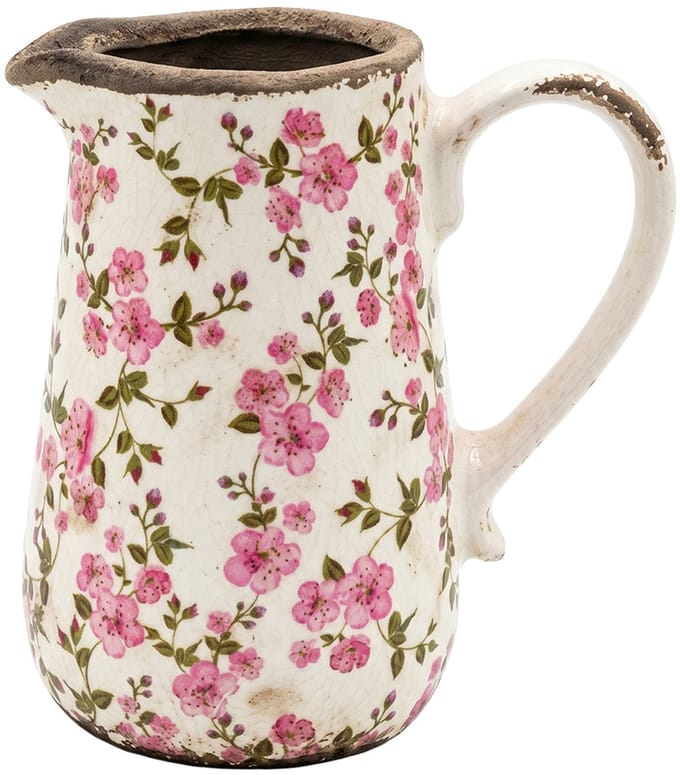 Clayre & Eef Decoratie Kan Beige Keramiek Bloemen