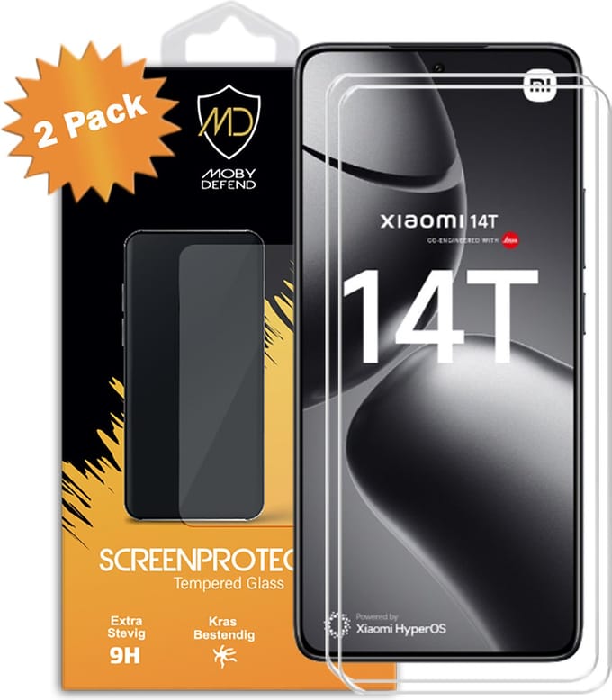 2-Pack MobyDefend Screenprotectors - Geschikt voor Xiaomi 14T - Case-Friendly Screensavers - Gehard Glas