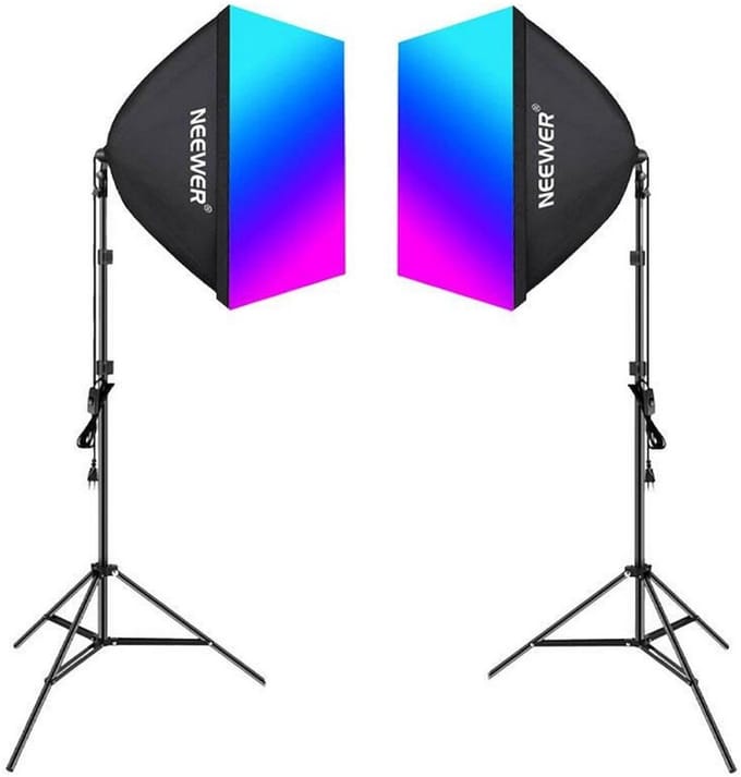 Neewer Kit NK800 - Two Softboxes RGB Bulbs 24W (2700-6500K) Tripods Barndoors