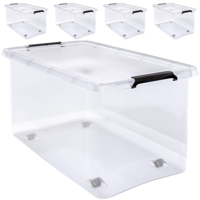 Deuba Opbergbox - Set van 4 Kunststof 60L 58x39x35cm - Transparant