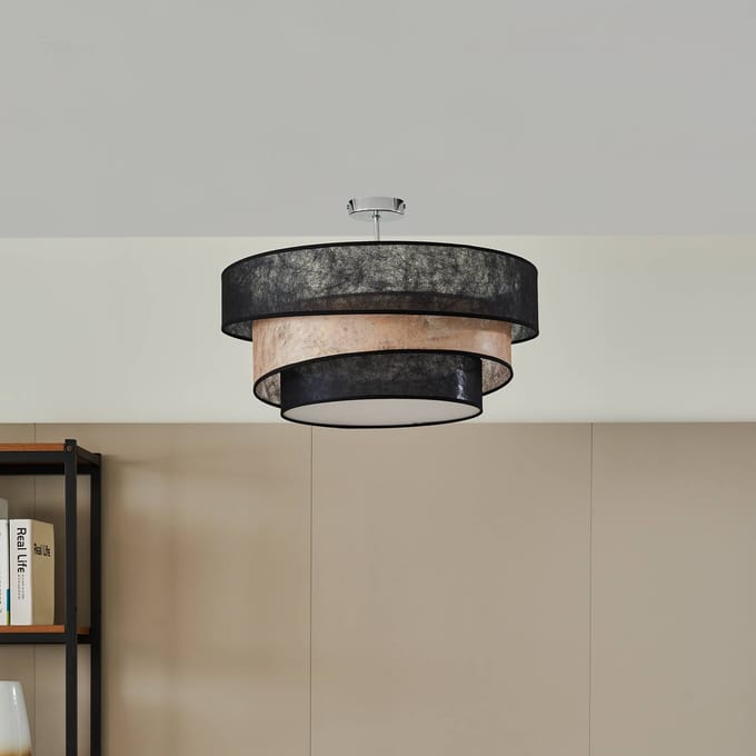 Lindby - plafondlamp - 3lichts - textiel, ijzer - H: 24 cm - E27 - zwart, goud, chroom