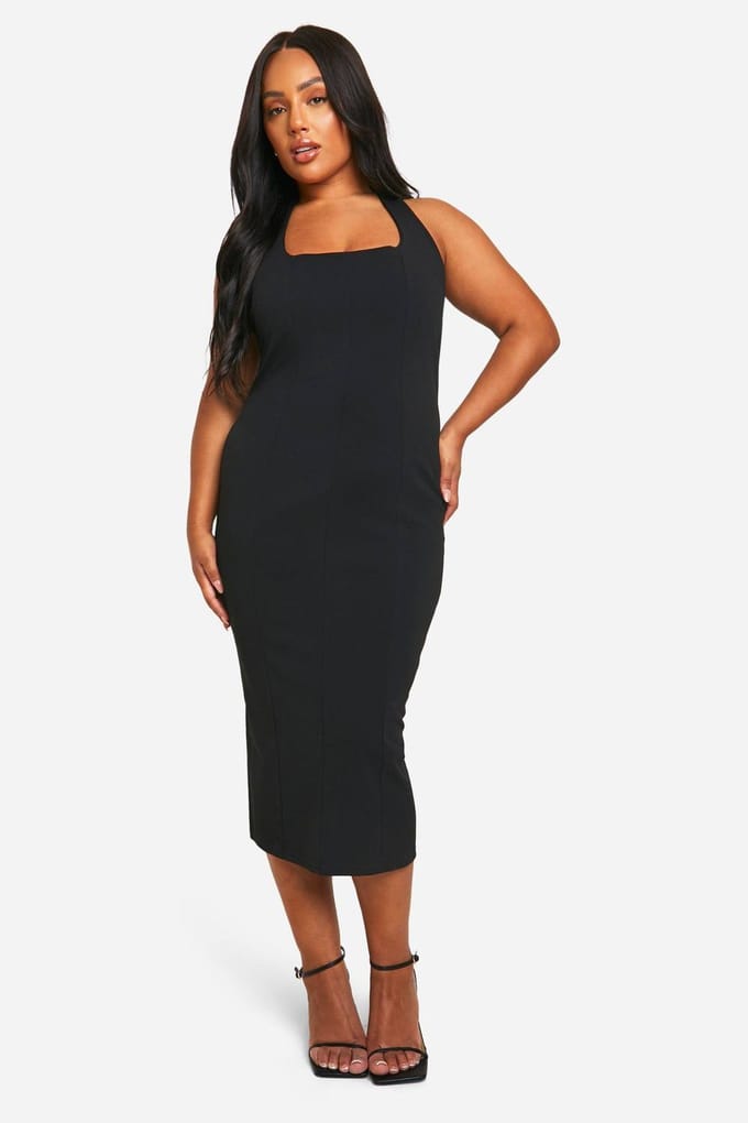 boohoo Dames Plus Halterneck Midi Jurk | Black | Maat: 28