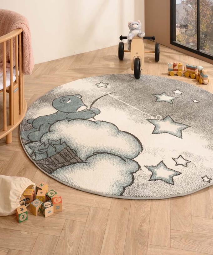 Rond kindervloerkleed beer - Dreams blauw 120