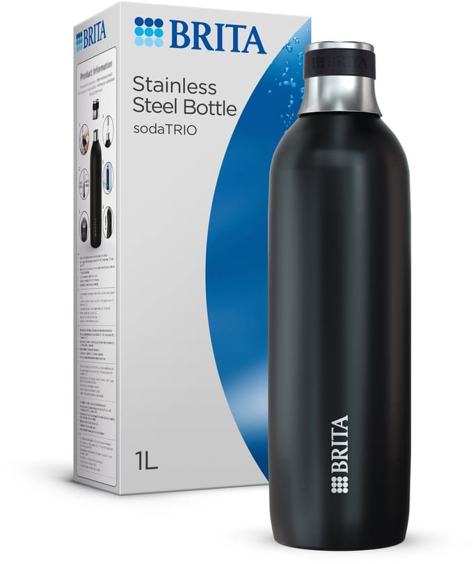 BRITA - SodaTRIO - Roestvrij stalen fles - Zwart - Groot - 1-Pack