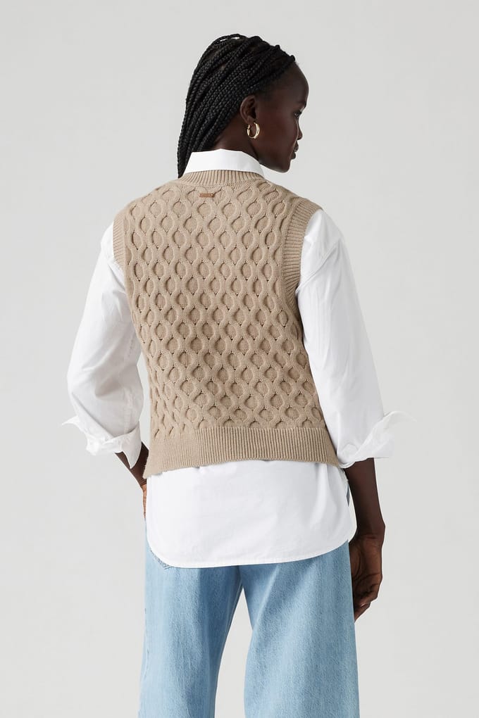 Levi's Bluebell Cable Vest Mid Oatmeal Heather Größe: S | Strickpullover Outlet | Damen | Blau