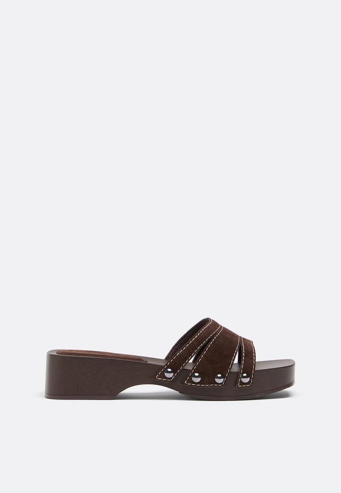 Stradivarius Platte leren muiltjes  BRUIN 35