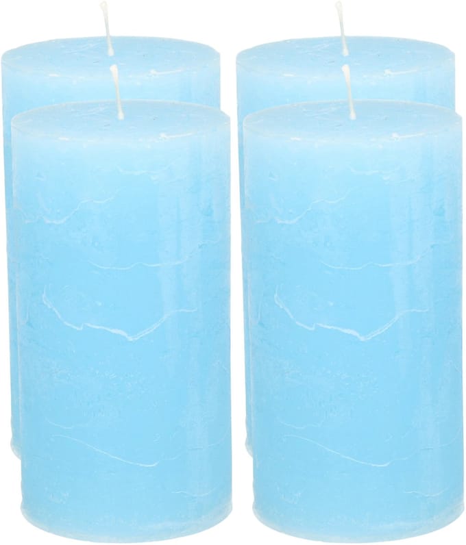 Atmosphera Stompkaars - 4x - licht blauw - 7 x 13 cm - cilinderkaars - kaarsen - rustiek model