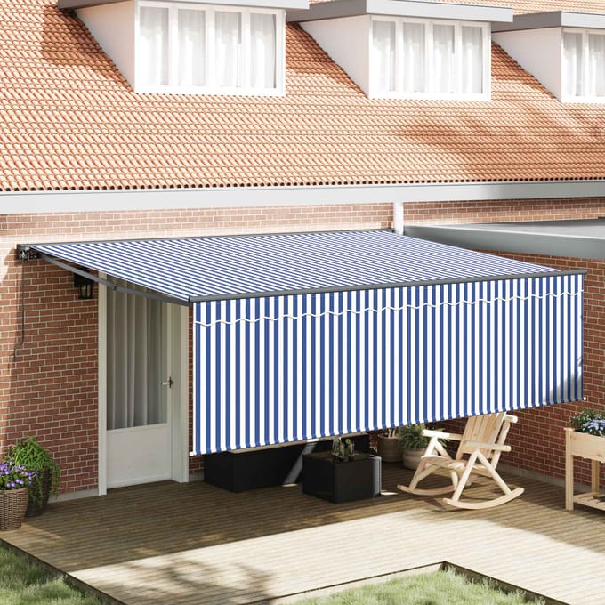 vidaXL - Uitschuifbare - luifel - Blauw - en - Wit - 400 - × - 300 - cm