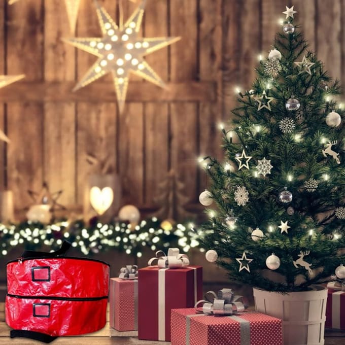 Sac de Rangement pour Couronne de Noël Double Couche Grande Capacité Conteneur de Rangement pour Couronne Rangement de Couronne red