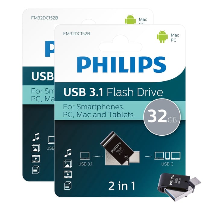 Philips FM32DC152B USB stick - 32GB - 2-in-1 - USB 3.1 - USB C - 2-Pack