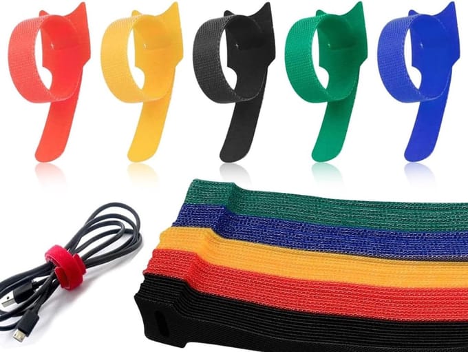 E-Ambar - Verpakking met 100 nylon kabelbinders, verstelbare organizer-riem, zelfklevend (kleurrijk).