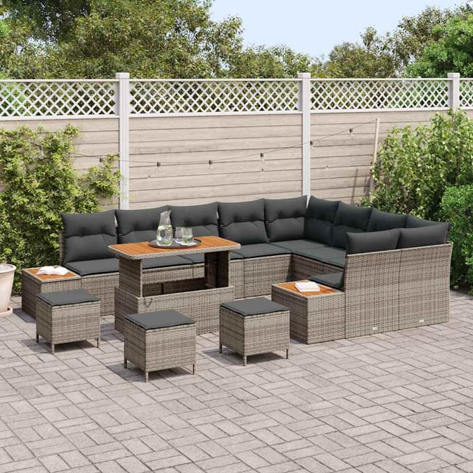 vidaXL - Tuinbank - Set - 13 - st - 12-zits - Grijs - Poly - rattan