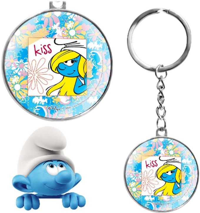 Smurfin – Smurfen Glazen Sleutelhanger – Power Gift – 7 cm