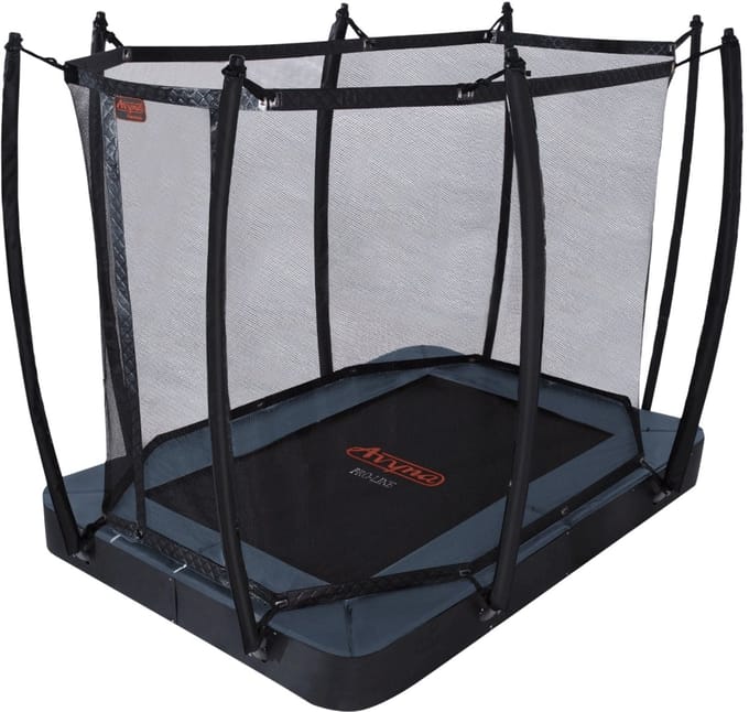 Avyna FlatLevel Trampoline 275x190 cm (213) – Rechthoekig – Inclusief Veiligheidsnet – Grijs – Compact formaat