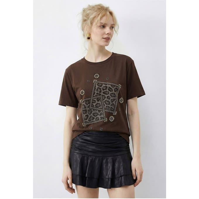 Crew Neck Geometrisch Pailletten Bedrukt T-Shirt