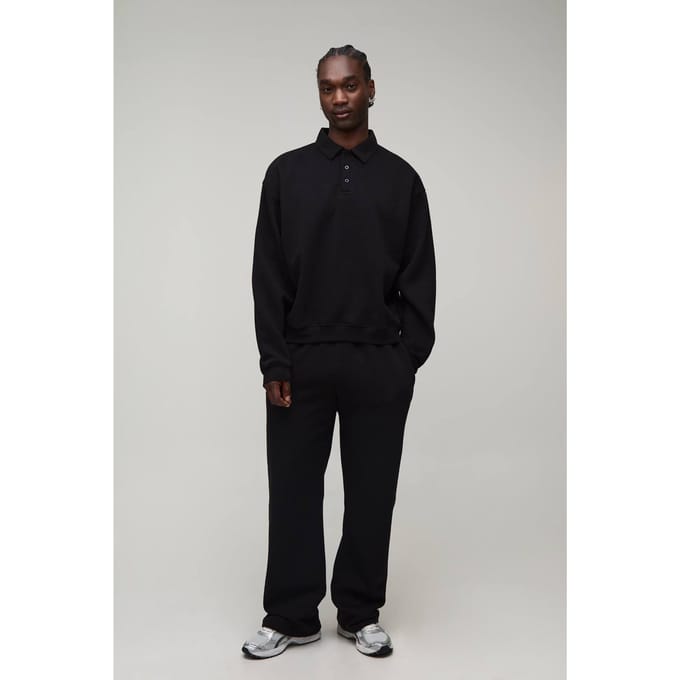 Lang Oversized Boxy Rugbyshirt En Rechte Pijp Joggingbroek | Black | Size Small
