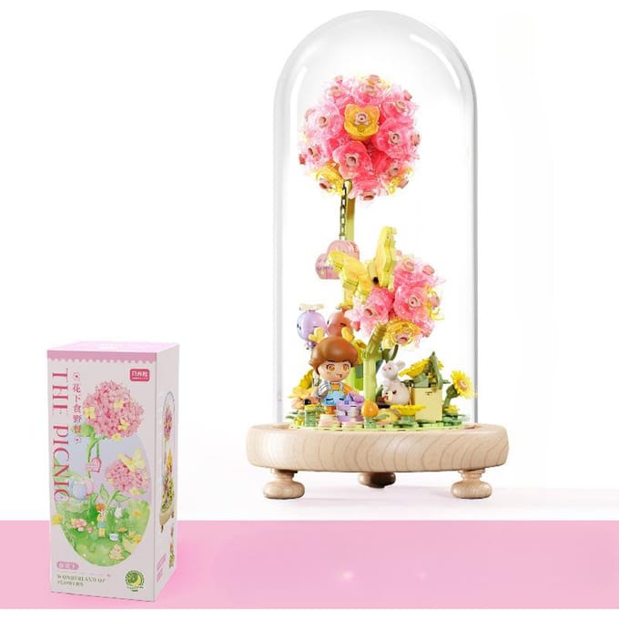 Moonlight Society Série Dreamland Blocs de Construction Ornements de Fleurs Jouets Assemblés Micro Particules Cadeaux Créatifs de Vacances pour Filles 18*11.5cm white