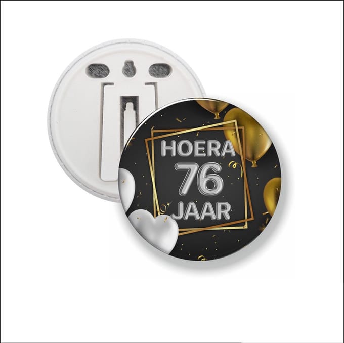 Button Met Clip 58 MM - Hoera 76 Jaar
