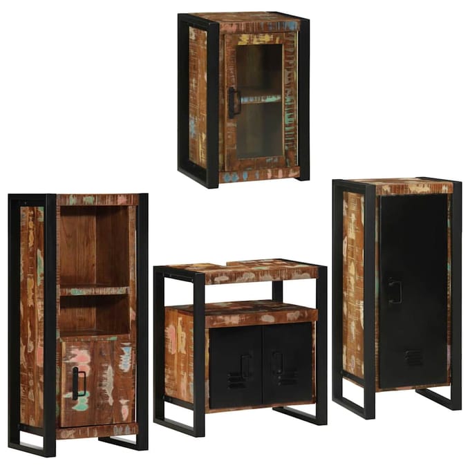 vidaXL - Badkamermeubel - Set - 4 - st - Multikleur - Massief - hergebruikt - hout