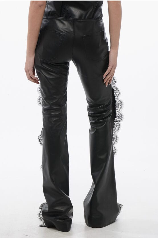 Leren broek met kanten details in zwart